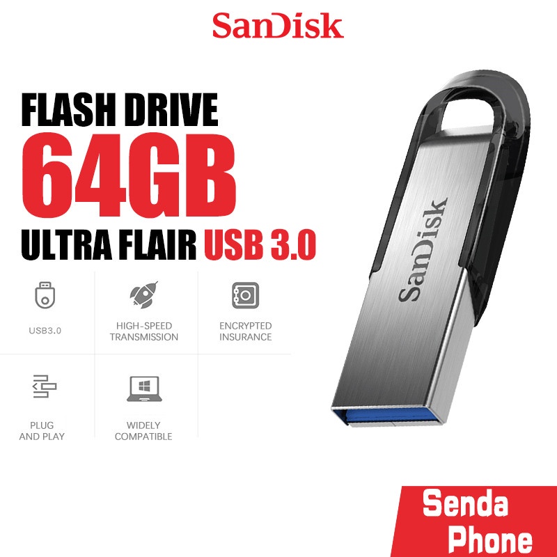แฟลชไดรฟ์ Flashdrive SanDisk Ultra Flair USB3.0 64GB ที่เก็บข้อมูล Memory เมมโมรี่ แซนดิส ด้วยความเร็วสูงสุด 150MB/s