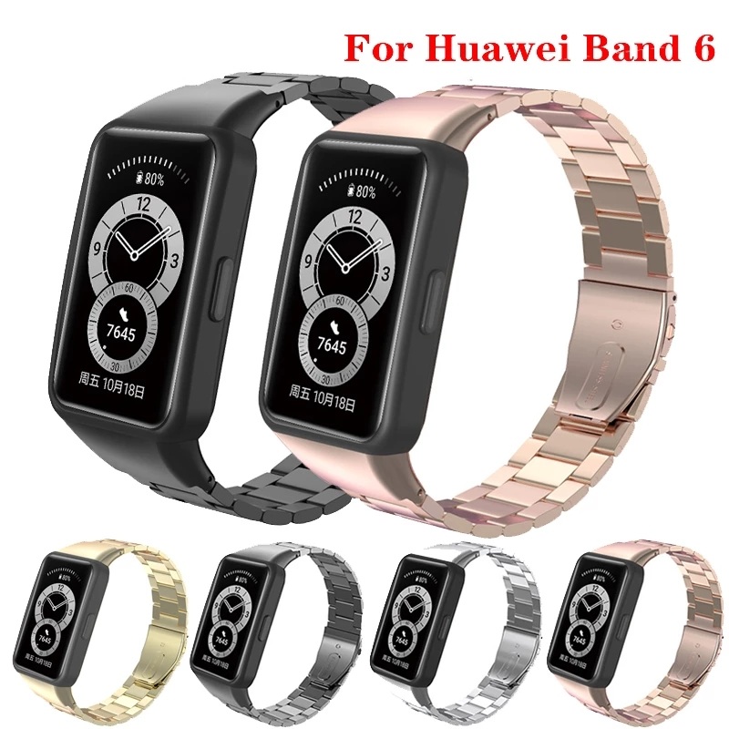 สาย For Huawei Band 6/honor band 6 นาฬิกาอัฉริยะสาย Metal Stainless Steel สายนาฬิกา Bracelet Strap For Huawei Watch Fit นาฬิกาอุปกรณ์เสริม