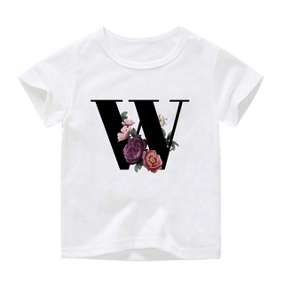 W X Y Z English Alphabet Flowers Print Girl T Shirt Summer K