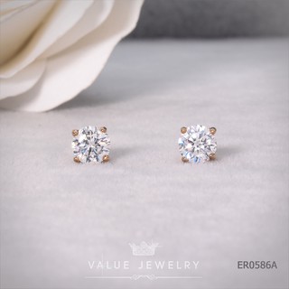 ต่างหูแป้น คริสตัลกลม ขนาด 6 มิล สีทอง ตุ้มหู เครื่องประดับ ER0586 ValueJewelry