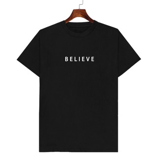 เสื้อยืดคอกลมสีดำ Believe  มีเก็บปลายทาง