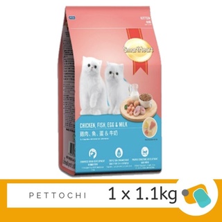 SmartHeart Kittens สมาร์ทฮาร์ท อาหารลูกแมว รสไก่ ปลา ไข่และนม 1.1 KG