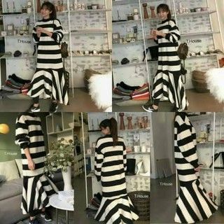 Stripe dress (โค้ดช้อปฟรี 90 บาท)