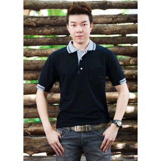 เสื้อโปโลสีดำปกเทาทูโทนแขนจั้ม ใส่สบาย ระบายอากาศดีไม่ร้อน