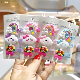 BEBAND กิ๊บติดผมด้านข้าง สำหรับเด็กน้อย ลายลูกกวาดสีรุ้งน่ารักสีเมฆ (1แผง/3ชิ้น)