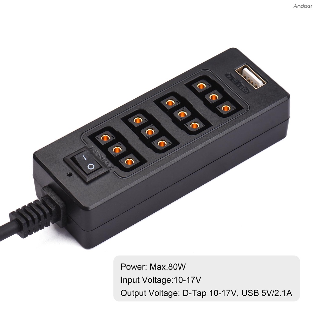 Andoer D-Tap B Type ซ็อกเก็ต D-Tap Male To 8 พอร์ต D-Tap D-Tap Female อะแดปเตอร์แยกสายเคเบิ้ลเชื่อมต่อแบตเตอรี่พร้อมหน้าจอมอนิเตอร์ Usb แบบเปลี่ยนสําหรับ Arri Red Cameras V-Mount