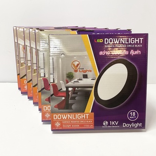 *แพ็ค10ชุด* LED Downlight โคมไฟดาวน์ไลท์ V Five Light 18W Daylight แสงสีขาว แบบนูน ขอบสีดำ ทรงกลม