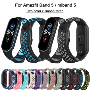 สายซิลิโคน for Amazfit Band 5 Two-color Strap Porous Anti-sweat Sport Breathable Strap Buckle Replacement าข้อมือ สาย for Xiaomi miband 5