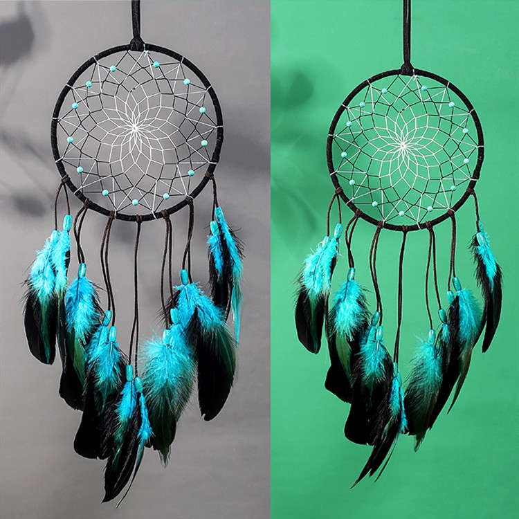 BestlifeDream Catcher Creative Blue Feather Dream Catcher จี้ Handmade Dream Catcher จี้กระดิ่งลม