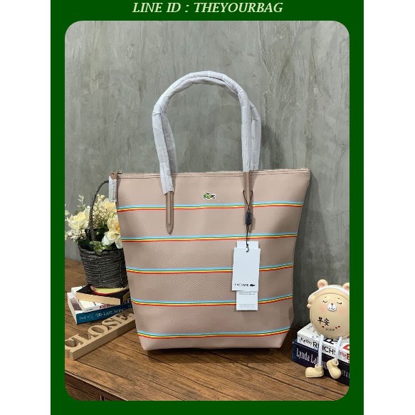 กระเป๋าสะพายข้างหรือถือ Lacoste pu split cow leather bag กระเป๋าทรง shopping และทรง Tote สไตล์สปอร์ต