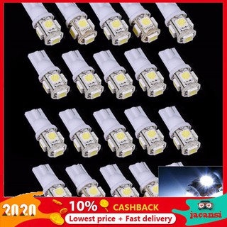 Jacansi หลอดไฟ LED T10 194 168 5050 5SMD สีขาว สําหรับติดรถยนต์ 10 ชิ้น