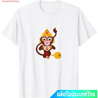 ROUND คอลูกเรือประเทศไทย หนุมาน พระพุทธเจ้า เทพเจ้าลิง Swag Swami Cute Hindu God Hanuman T-Shirt คอกลม แฟชั่น  ผ้าฝ้ายแท