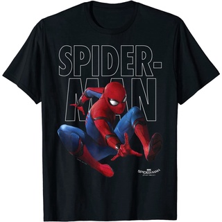 แขนสั้นcrew neckเสื้อยืด พิมพ์ลาย Marvel Spider-Man Homecoming Outlined Epic Jump Pose สําหรับผู้ชายS-XXXXL