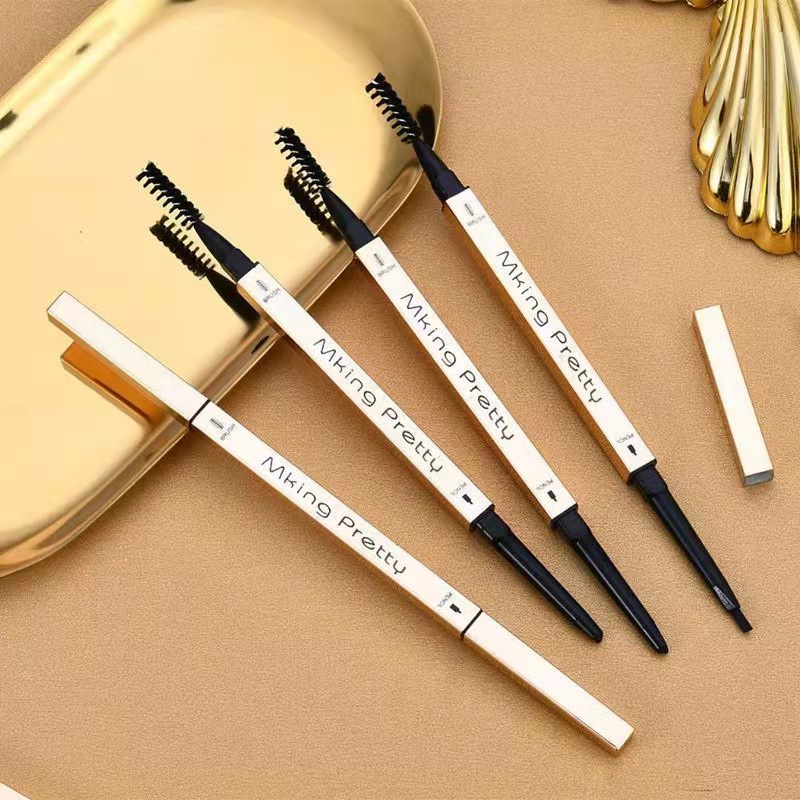 ดินสอเขียนคิ้ว Eyebrow pencil กันน้ำ ดินสอเขียนคิ้ว กันน้ำ Gold set แท่งสีทอง 2in1มีแปรงปัดคิ้วในตัว