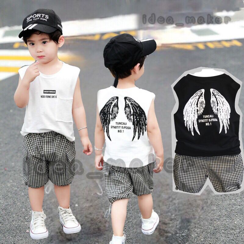 ชุดเด็กแฟชั่นผู้ชายผู้หญิง  2 ชิ้น เสื้อกล้าม + กางเกง สไตล์เกาหลี เนื้อผ้าดี 78cm-103cm(8เดือน -4 ปี) PFS0053