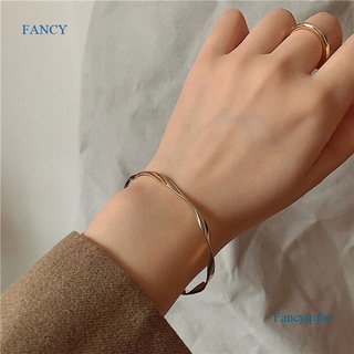 Fancy สร้อยข้อมือ แบบเปิด ลายคลื่น เรียบง่าย เท่ แฟชั่น