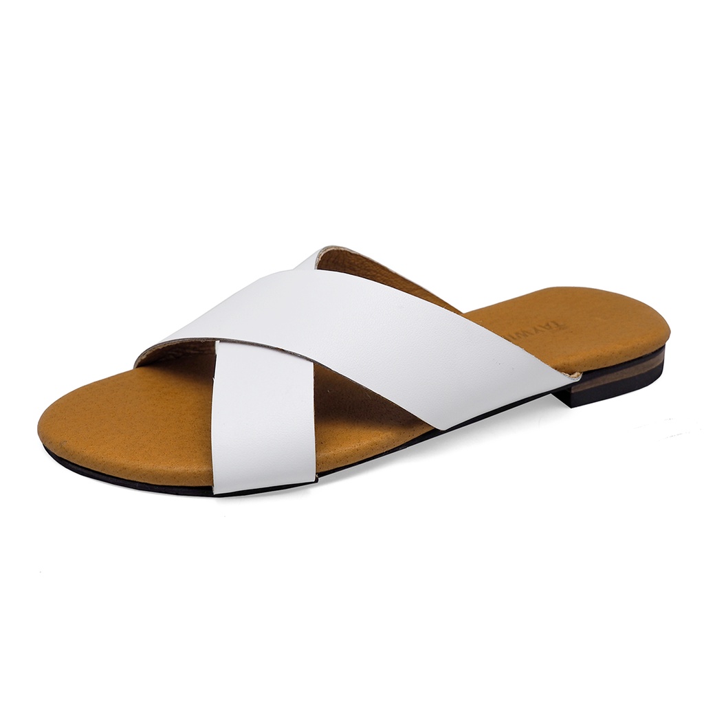 TAYWIN(แท้) รองเท้าแตะหนังแท้ ผู้หญิง รุ่น LS-10 หนังนิ่มสีขาว