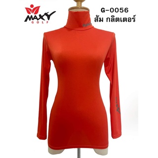 เสื้อบอดี้ฟิตกันแดดกลิตเตอร์เงา(คอเต่า) ยี่ห้อ MAXY GOLF(รหัส G-0056 กลิตเตอร์-สีส้ม)