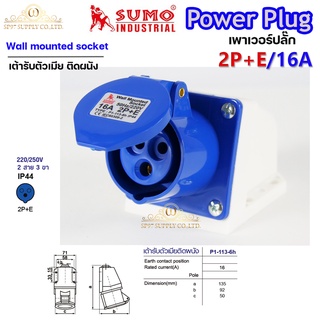 Sumo ซูโม่ Power Plug เพาเวอร์ปลั๊ก เต้ารับตัวเมียติดผนัง  P1-113-6h อุปกรณ์เชื่อมต่อในงานอุตสาหกรรม (จำนวน 1 ตัว)