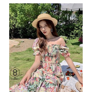 🌸Angie Floral Smocked Dress เดรสลายดอกสีสันสดใส ใส่เป็นแขนตุ๊กตา หรือ ใส่เป็นเปิดไหล่