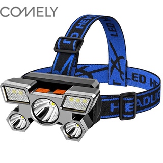 COMELY ไฟฉายคาดหัว ไฟฉายคาด ไฟ LED แบบติดหัวไฟสไตล์ใหม่แบบชาร์จไฟ USB ไฟฉายขนาดเล็กไฟฉายกลางแจ้งคนงานเหมืองโคมไฟหน้า หัวติด โหมดแสงหลายแบบ ไฟสี่สต็อป