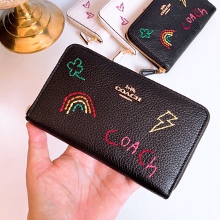 NEW COACH  MEDIUM ID ZIP WALLET WITH DIARY EMBROIDERY   GOLD/BLACK MULTI