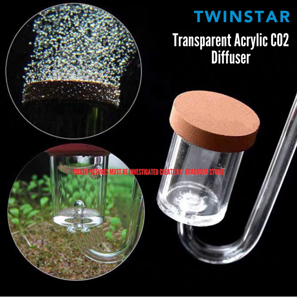 TWINSTAR อะคริลิคโปร่งใส CO2 Diffuser ขนาดเล็ก/กลาง/ใหญ่