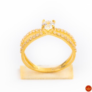 LSW แหวนทองคำแท้ 1 สลึง (3.79 กรัม) ลายชูพลอยก้านคู่พลอย RC-142