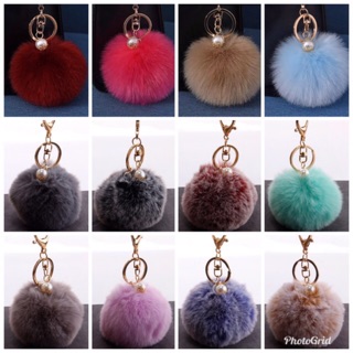 จี้มุก Key Chain pompom ปอมปอม  ปอมๆ พวงกุญแจ ที่ห้อยกระเป๋า พร้อมจี้ ขนาด 8 CM