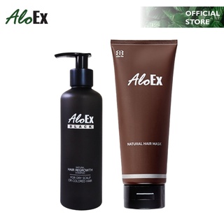 AloEx Black Shampoo + Natural Hair Mask เซตแชมพูและทรีตเมนต์บำรุงผม ลดผมร่วง