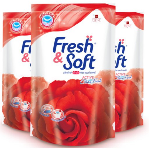 Fresh & Soft น้ำยาซักผ้า เฟรช แอนด์ ซอฟท์ กลิ่น Sparkling Kiss (สีแดง) ชนิดเติม 400 ml. แพ็ค 3 ถุง