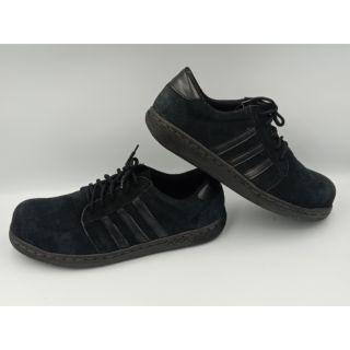 รองเท้าเซฟตี้แฟชั่น หัวเหล็ก หนังกลับสีดำ