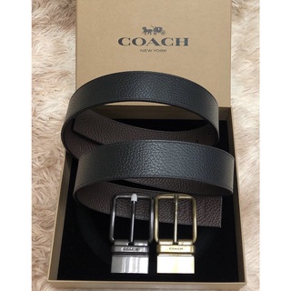 (ส่งฟรี) COACH boxed set for men เข็มขัดผู้ชาย เส้นใหญ่ ใช้ได้ 2 ด้าน + หัวเข็มขัด 2 แบบ มาพร้อมกล่องCoachแท้