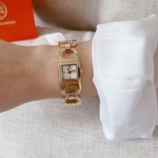 (ผ่อน0%) นาฬิกาสแตนเลสสีทอง  Tory Burch Double T Link Gold Stainless Watch Chain Bracelet TBW5411 หน้าปัด 20 มม.