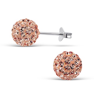 SILVER THAI  Gold Quartz crystal Ball stud Earring disco ball silver stud Earringโกลด์ควอตซ์คริสตัลบอลสตั๊ดต่างหูด