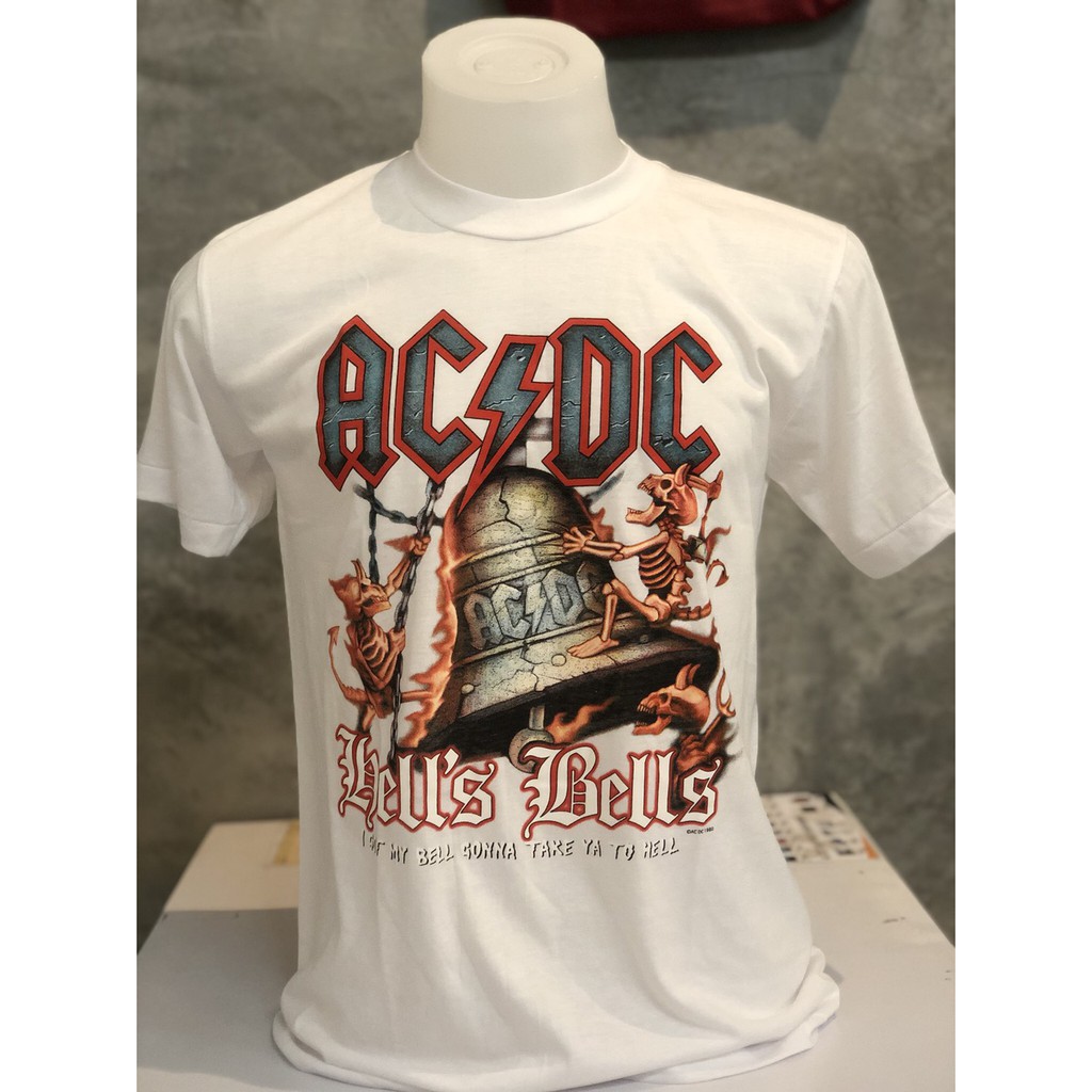 ACDC กระดิ่งขาว เสื้อวินเทจ เสื้อวงดนตรี เสื้อผ้าแฟชั่นผู้ชายS-5XL