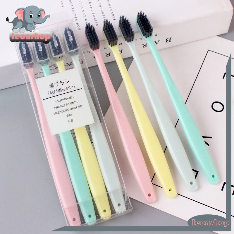 แปรงสีฟัน เซ็ต 4 สี 4 ด้าม สไตล์ญี่ปุ่น ขนแปรงนุ่ม ด้ามจับถนัดมือ แปรงฟัน
