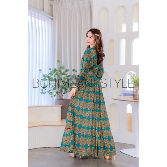 พร้อมส่ง Maxi dress Bohemian ชุดเดรสโบฮีเมียนสาวอวบผ้าพิมพ์ลายบาโลค เสื้อผ้าผู้หญิงอินเดีย ใส่เที่ยวใส่ออกงาน