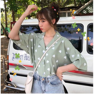 เสื้อเชิ้ตเสื้อแขนสั้น ลายหัวใจ น่ารักสุดๆ - 1C8820