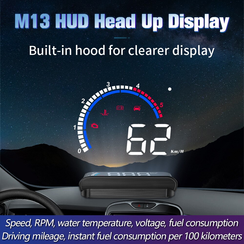 M13 HUD OBD2 head up Display รถ MPH Auto Electronics Detector OBD2 HUD windshield โปรเจคเตอร์