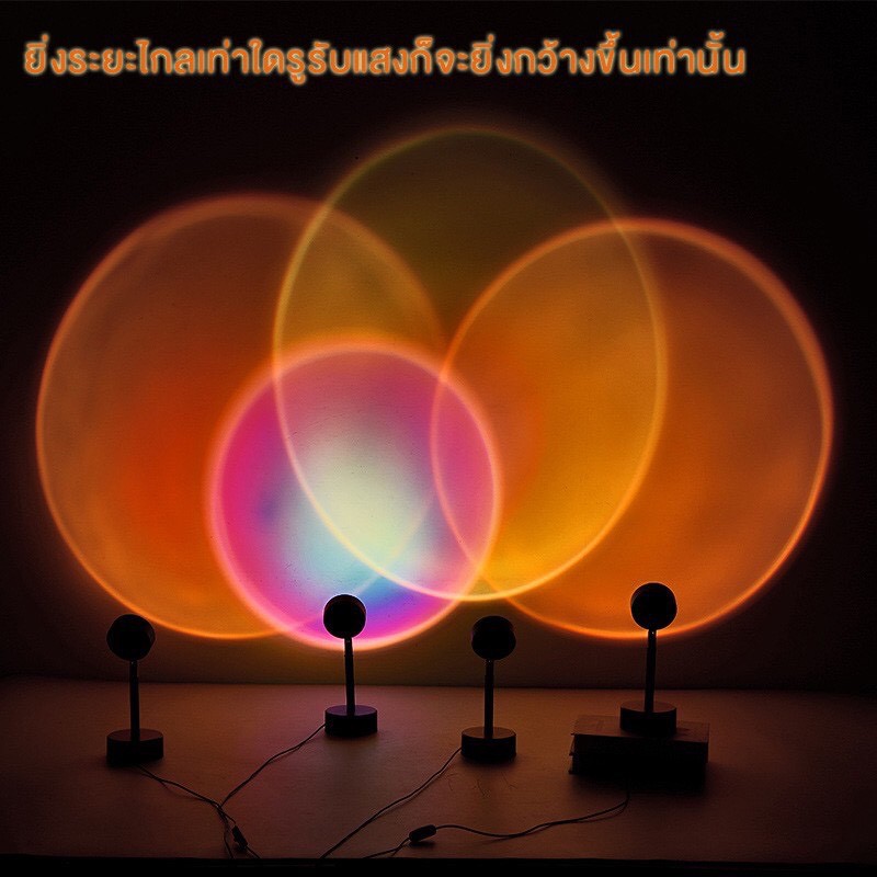 ไฟตกแต่ง โคมไฟหัวเตียง โคมไฟ มี14สีเปลี่ยนได้ โคมไฟตกแต่งห้องไฟจำลองสายรุ้งLED Rainbow Sunset projection lamp