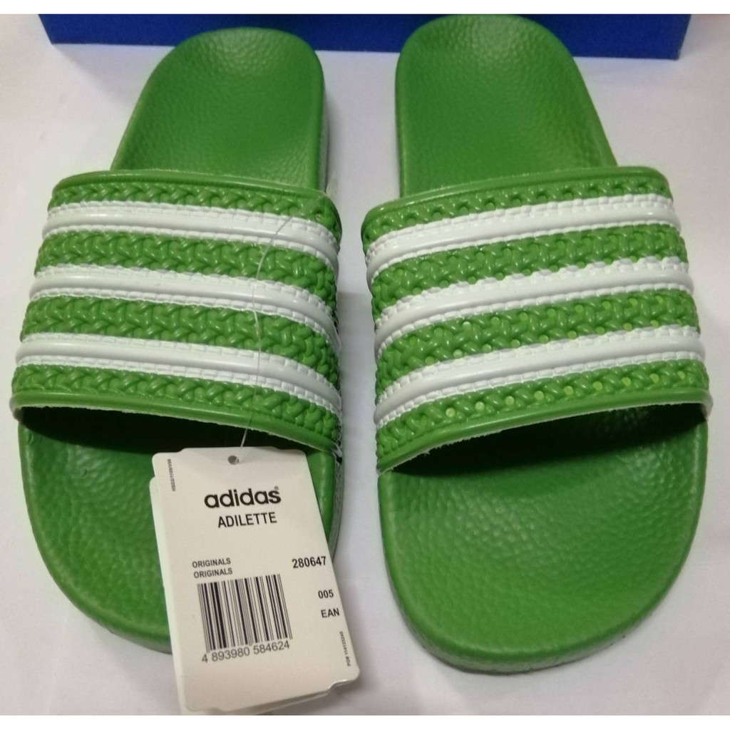 adidas Adilette Slides ผู้ชาย สีเขียว รองเท้าแตะแบบสวม