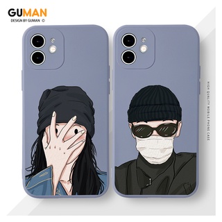 GUMAN เคสคู่ เคสไอโฟน คู่รัก ขอบเหลี่ยมกันกระแทกซิลิโคนนุ่มการ์ตูนน่ารักตลก เคสโทรศัพท์ Compatible for iPhone 14 13 12 11 Pro Max SE 2020 X XR XS 8 7 6 6S Plus พลัส XYM695