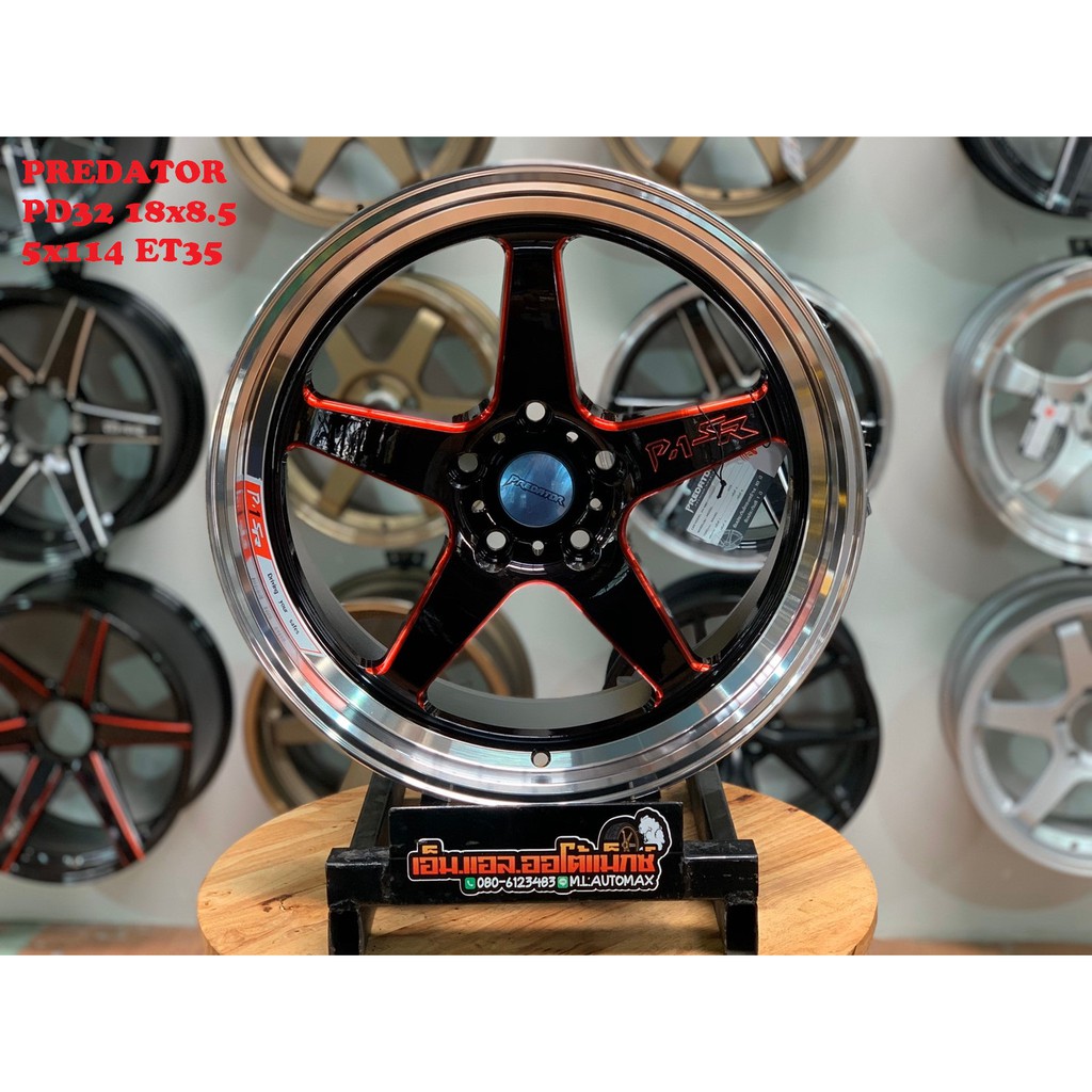 ล้อแม็กใหม่เวล Weld Predator PD32 18x8.5 5x114 ET35 สีดำขอบมิลลิ่งแดง ...