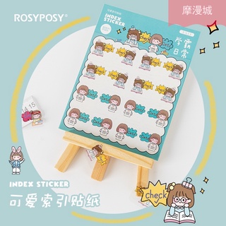 ใหม่พร้อมส่งสติ๊กเกอร์ดัชนี RosyPosy Xueba Daily Series คู่มือน่ารัก DIY สติ๊กเกอร์ตกแต่ง Marker 4 สไตล์