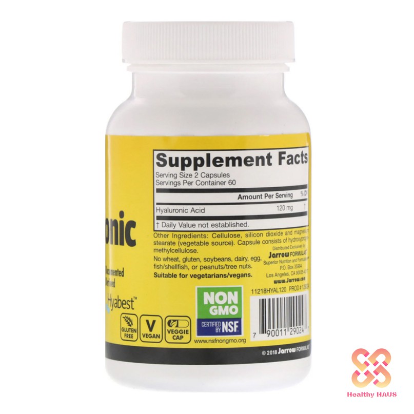 [พร้อมส่ง] Jarrow Formulas , Hyaluronic Acid , 60 และ 120 Veggie Caps