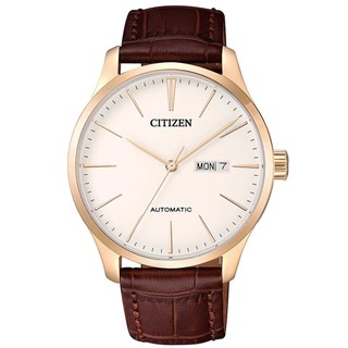 CITIZEN Mens Automatic Leather Strap Day-Date Watch รุ่น NH8353-18A - PinkGold/Cream สายหนังBrown