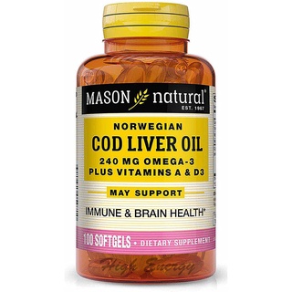 Mason Natural, NORWEGIAN COD LIVER OIL Plus Vitamins A &amp; D3, 100 Softgels