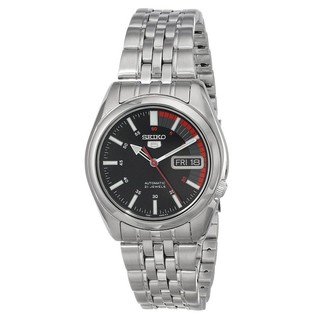 Seiko 5 Automatic นาฬิกาข้อมือผู้ชาย สีเงิน/ดำ/แดง สายสแตนเลส รุ่น SNK375K1