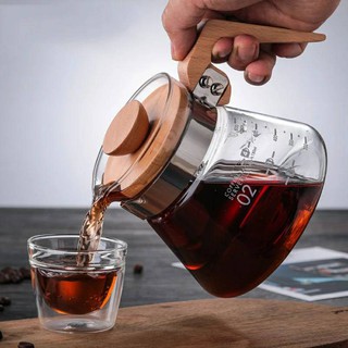 ชุดดริปกาแฟ V60 ทำจากแก้วด้ามไม้โอ๊ค ดริปเปอร์ เหยือก V60 coffee drip set wooden handle 📌พร้อมส่ง